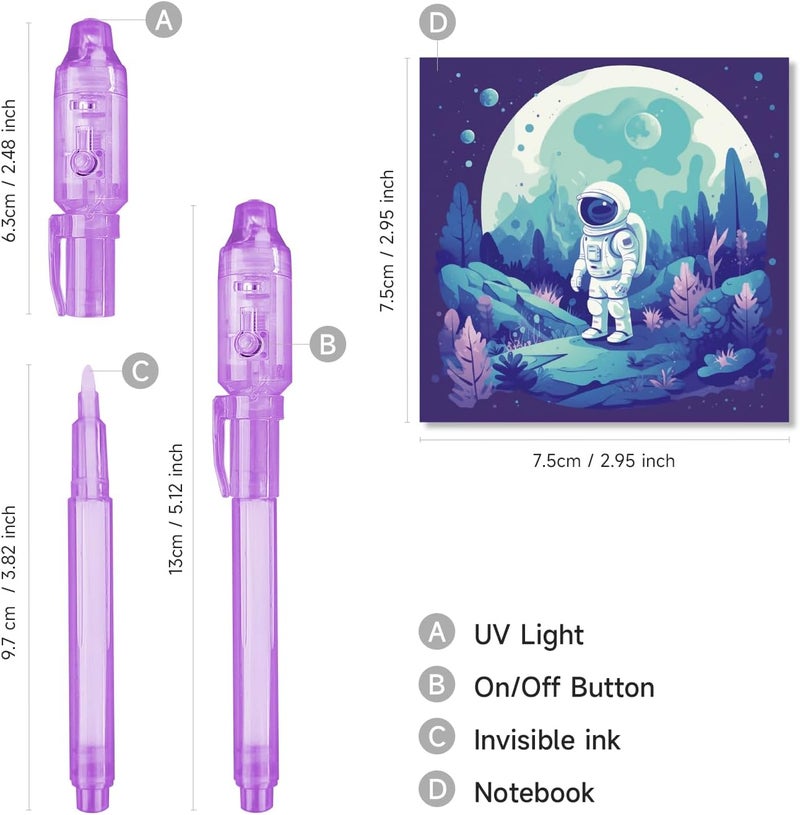 EODVICS Invisible Ink Pens 12 Pack with Notebook and UV Pen Light, Party Favors for Kids 8-12, Christmas Stocking Stuffers, Thanksgiving Halloween Goodie Bag Gifts - Image 4